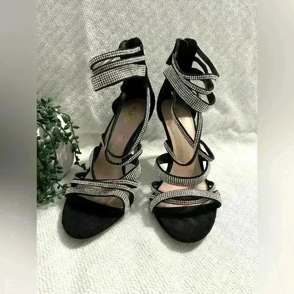 Aldo Haondra Strappy Rhinestone 3” Stiletto Heels Size 8 - Picture 2 of 7